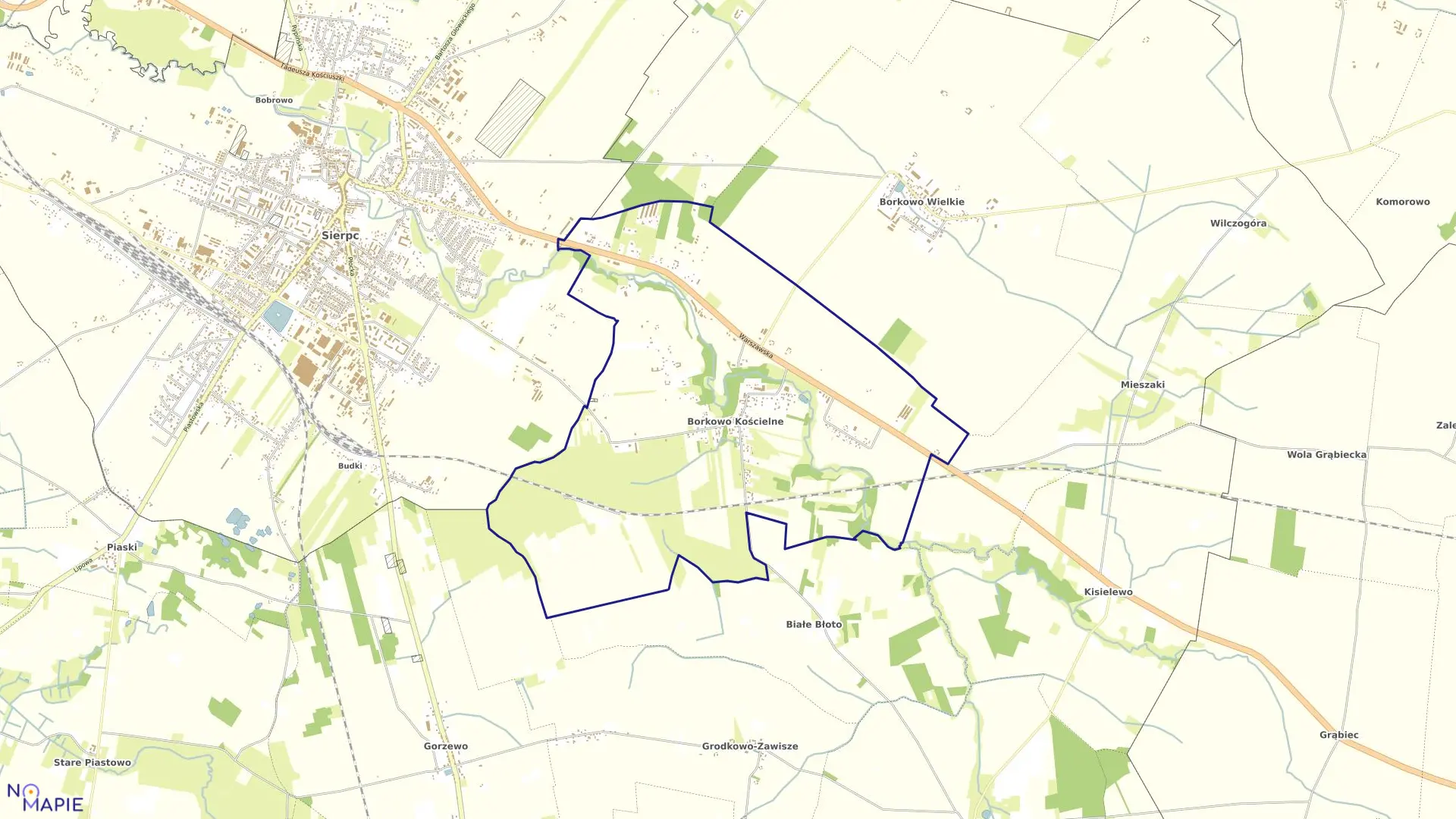 Mapa obrębu BORKOWO KOŚCIELNE w gminie Sierpc